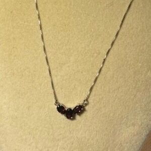 Sterling Silver Garnet Necklace 925 Italy Garnet Dainty Vintage Style 18.5"